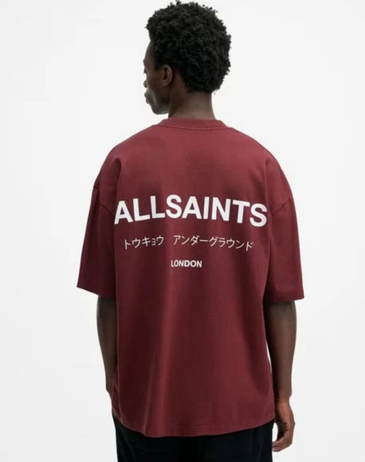 AllSaints Maroon Tokyo Logo Tee – Urban Edge in a Rich Hue